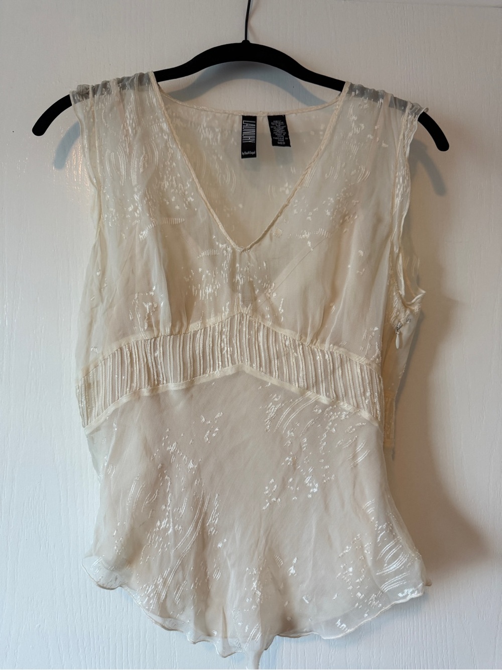 Laundry By Shelli Segal Cream Sheer Embellished V-Neck Top